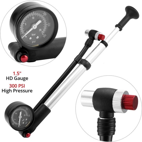 Dempomp - Fiets pomp - Onderhoud Fietsen - 300 PSI - 128.6 Grams - Metaal Rood — afbeelding 5