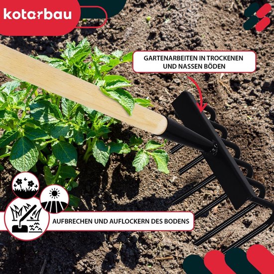 Tuinhak met steel - Onkruidhak grondklauw - Tuin onderhouden - Zes stevige tanden - 120 cm steel - Hout metaal van Merkloos	 — afbeelding 3