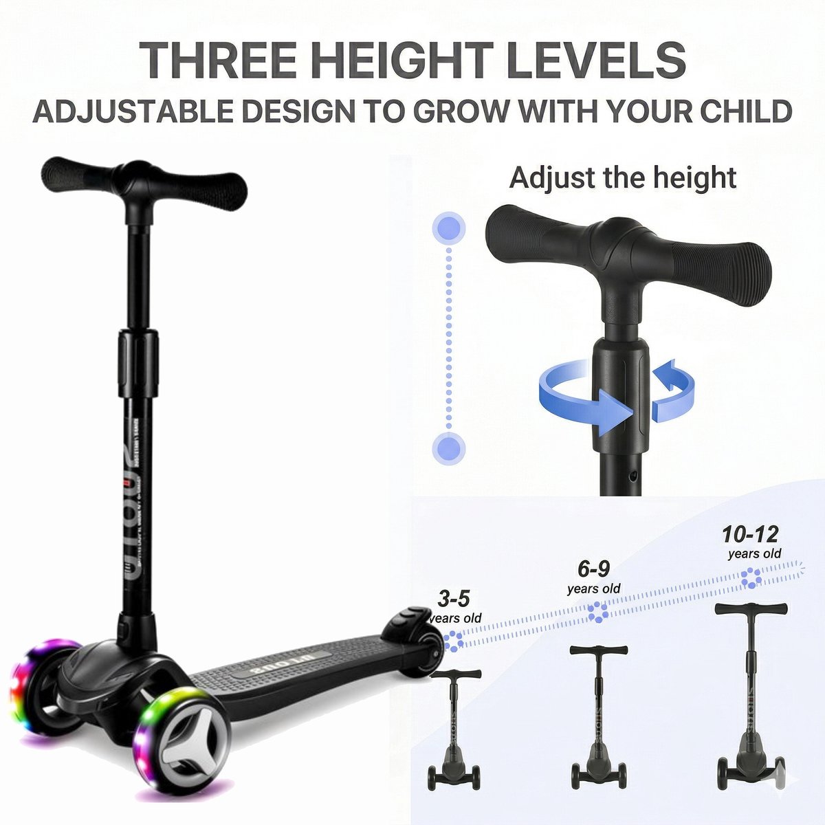 Suotu Kinderstep - Step - 3 Lichtgevende Wielen - EXTRA BREEDE WIELEN - Step 3+ Jaar tot 50kg - Speelgoed Jongens/Meisjes - Zwart — afbeelding 5