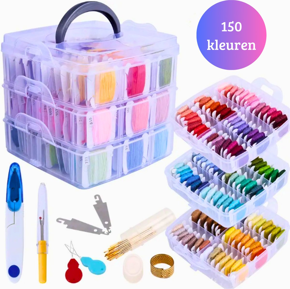 Janse® Borduurgaren opbergbox met 150 kleuren - Splijtgaren organizer - Garen set - Draden - Opbergdoos - Borduren - Creatief - Voor vriendschapsarmbanden - Handwerken