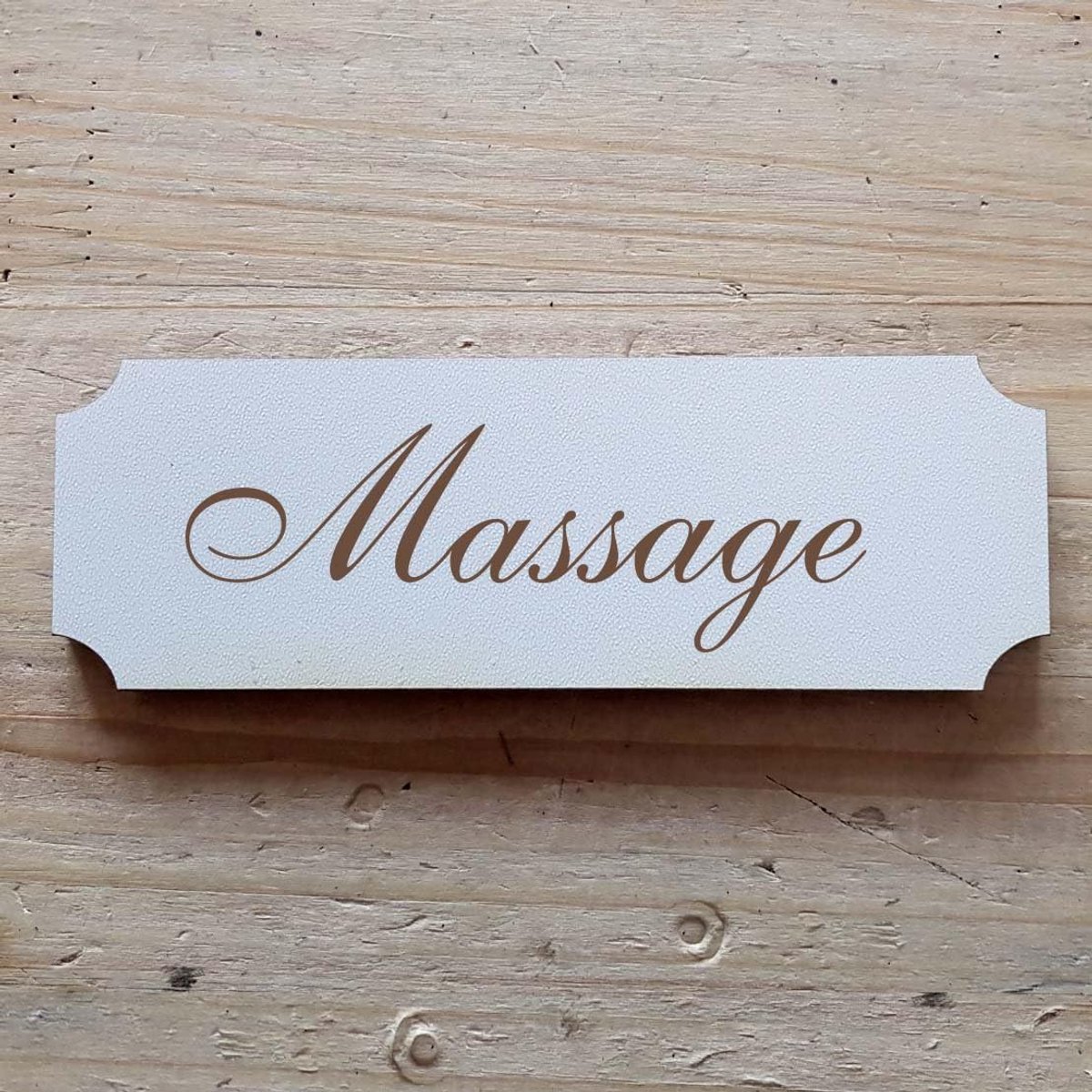 Houten Massage Schild - Decoratiebord Deurschild - Wellness Ruimte Decoratie - Gepersonaliseerd Ontwerp Mogelijk - 29 x 97 cm - Beige