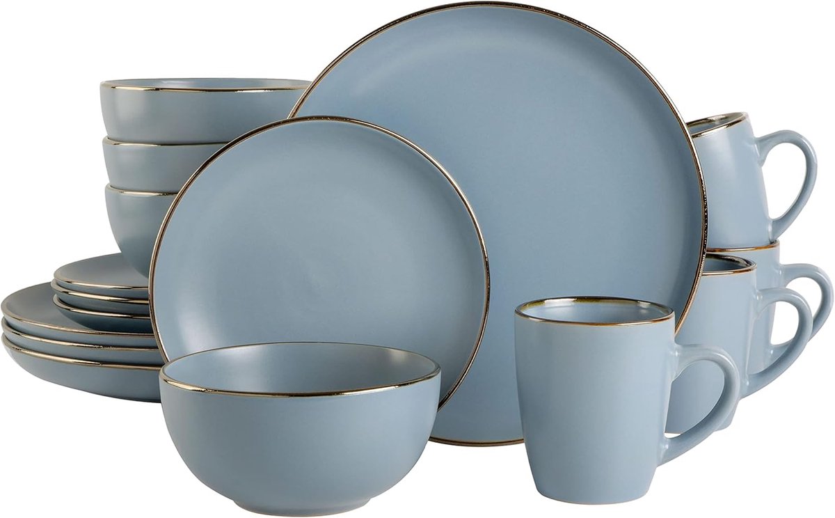 Servies Set - Aardewerk Servies - Dagelijks Gebruik - Mat Afwerking - Service voor 4 - Mat Blauw