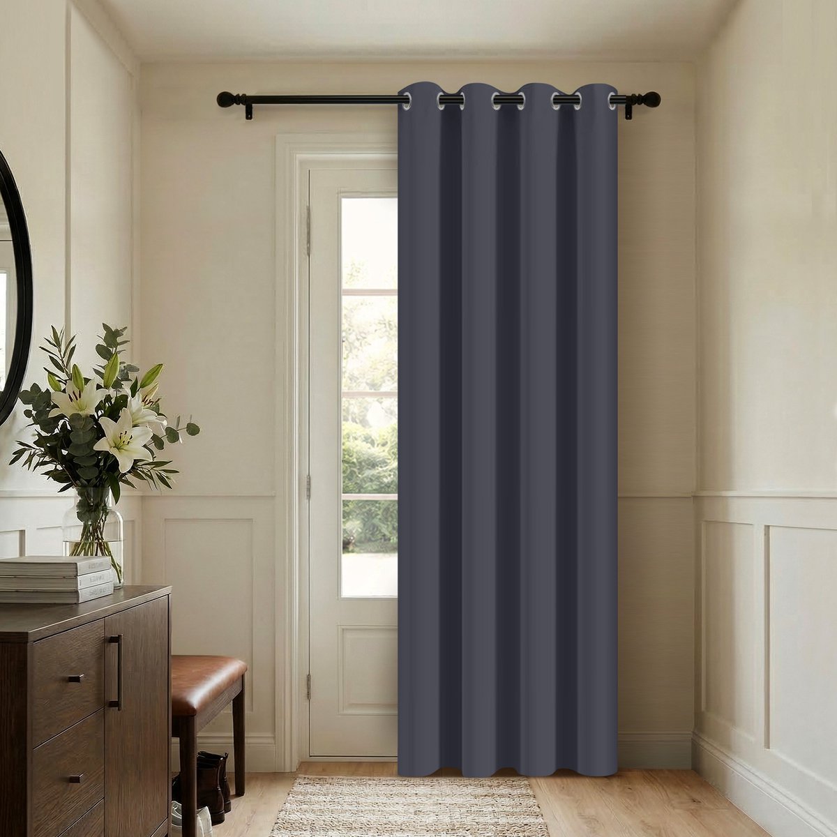 Qelus Deurgordijn Verduisterend met Ringen - Thermisch Isolerend Gordijn Kant en Klaar 260GSM - Ruimteverdeler Voor Slaapkamer, Keuken & Trappengat - Tegen Tocht, Totale privacy & Geluidsbestendig - 132cmx244cm - Grijs - 1 Stuk