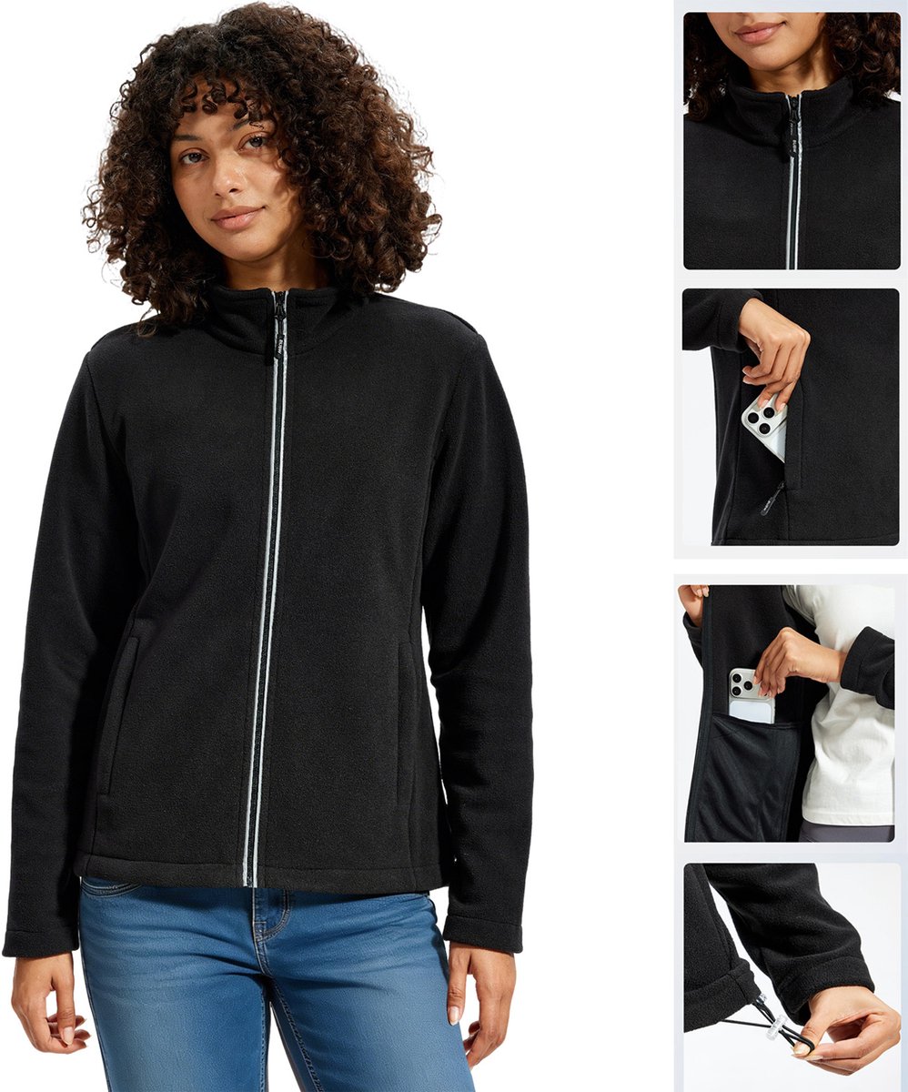 BUBW® Softshell Jas Outdoorjas Dames Winddicht Outdoorjas Warme Fleece Jas Full Zip Jacket Zwart