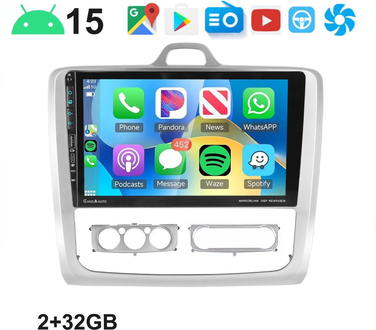 ESSGOO autoradio carplay geschikt voor Ford Focus II MK2 2004-2011 - Android 15 - 2+32GB - Bluetooth & Wifi - Met Navigatie - TypeC USB