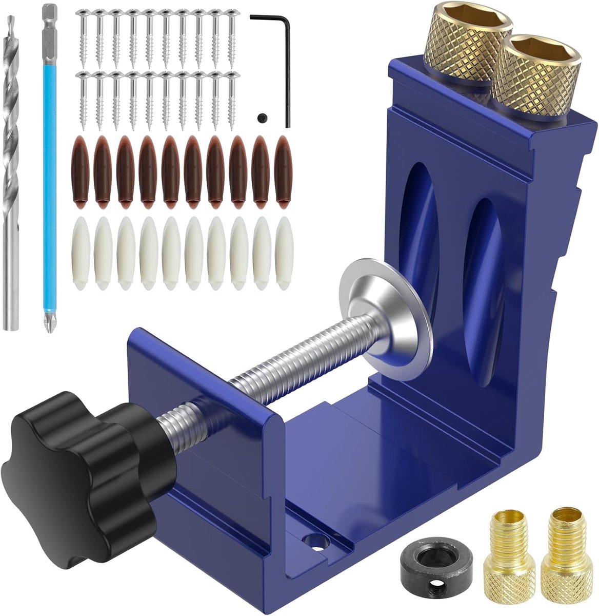Gatzagen Set - Houtbewerkingsmal Kit - Nauwkeurig Houtschrijnwerk - Verstelbare 15° Boorgeleider - 47 Delig