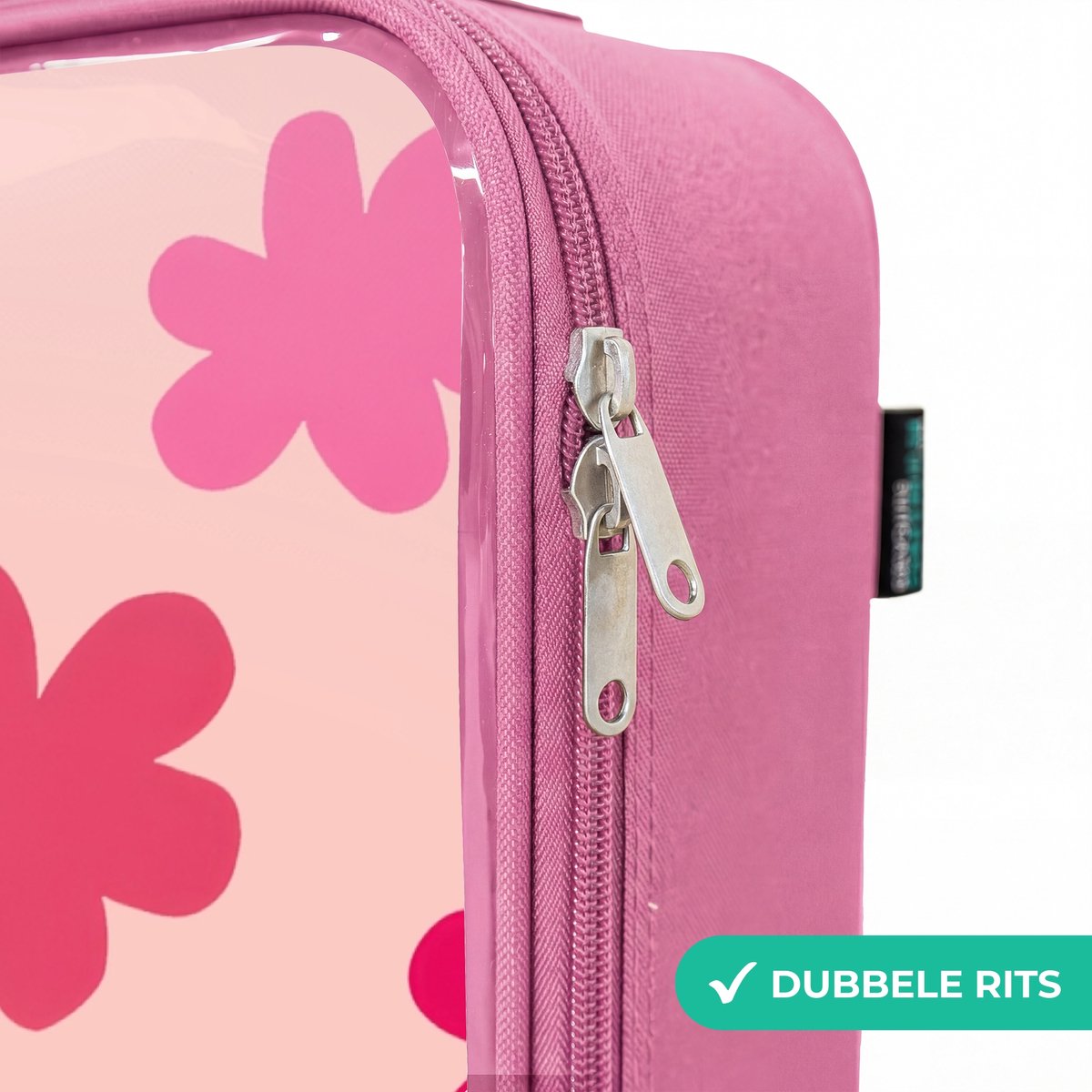NoBoringSuitcases.com® - Kinderkoffer roze - Kindertrolley meisje - Roze bloemen - Koffer kind lichtgewicht - Reiskoffer trolley voor kinderen - Koffertje met lichtgevende wieltjes - Rolkoffer — cadeau in Spellen & Speelgoed - foto 4