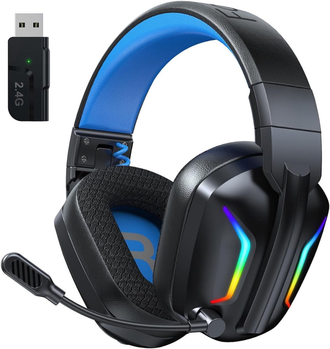 RONN® Game headset draadloos - Headset - Game headset - Gaming headsets - Zwart/Blauw - ‎18cm x 9cm x 19cm