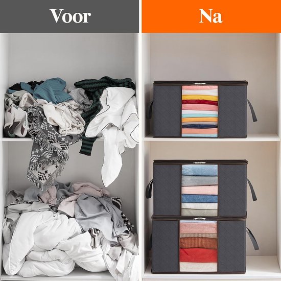 Opbergzakken Set - Kledingdozen Organizer - Opbergen Kleding - Versterkte Handgrepen - 75L Capaciteit - Grijs — afbeelding 3