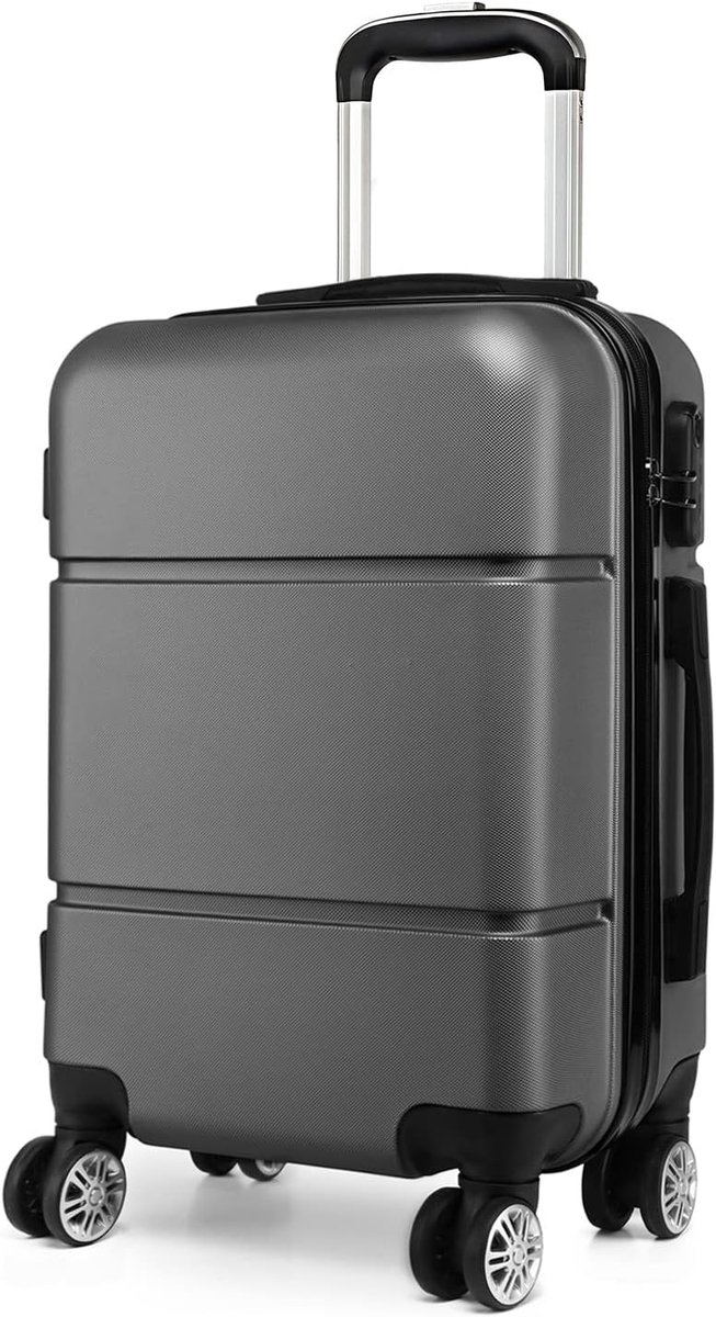 Hardshell Koffer - Handbagage Trolley - Reizen Vliegen - Vier Stille Wielen - 55x38x22cm 33L - Grijs