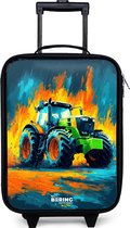 NoBoringSuitcases.com® - Kinderkoffer jongen - Kindertrolley meisje - Tractor - Groen - Abstract - Penseelstreken - Koffer kind lichtgewicht - Reiskoffer trolley voor kinderen - Koffertje met lichtgevende wieltjes - Rolkoffer zwart