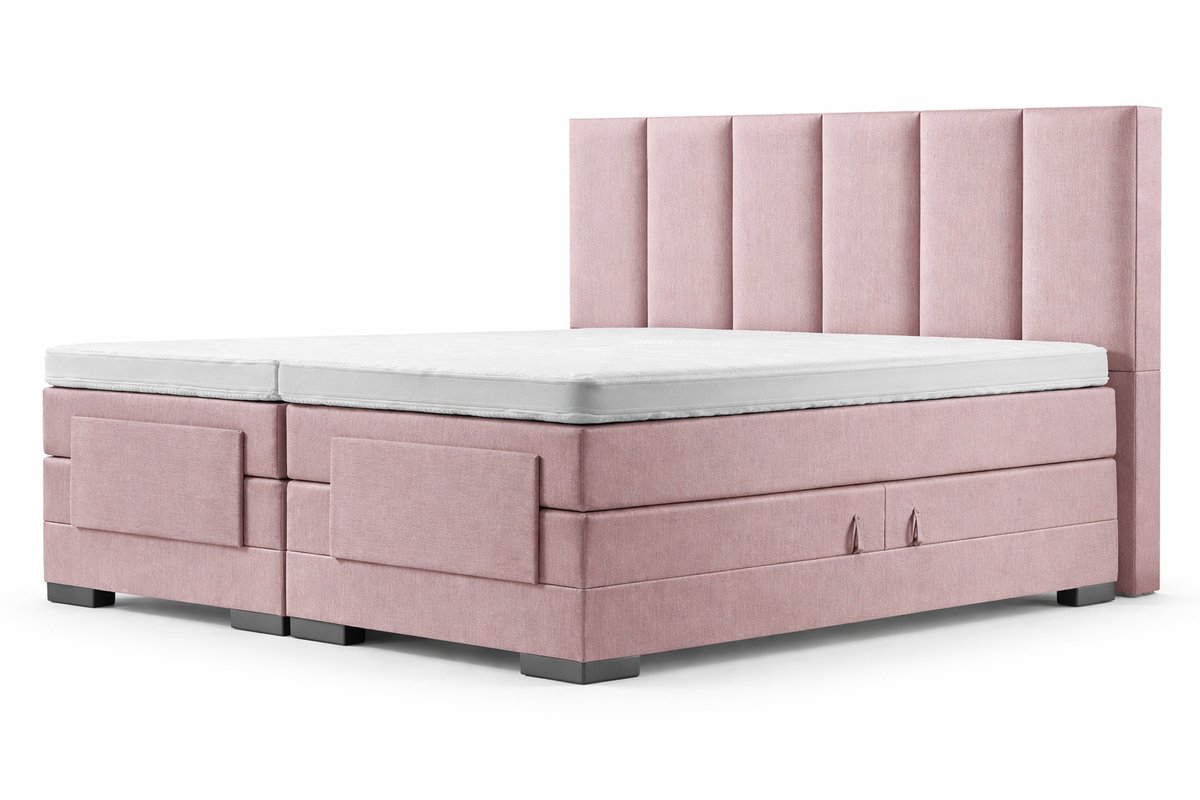 Elektrische Boxspring - 80x200 - Incl. verticaal hoofdbord - Oudroze met plint