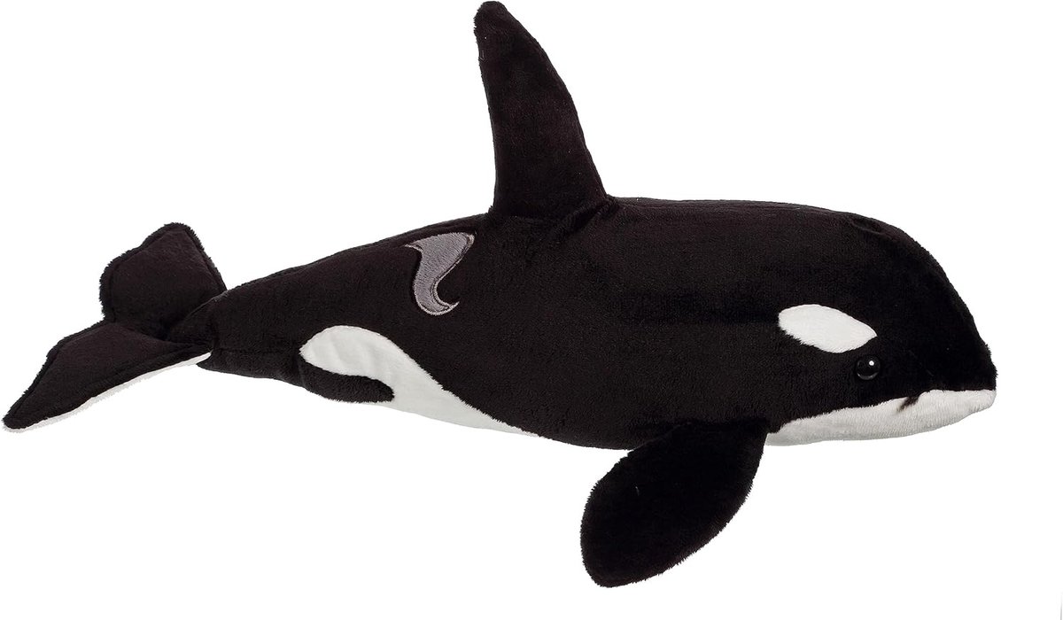 Pluche Orca - Zacht Speelgoed - Knuffelen en decoratie - Verhoogde vin detail - 41 cm - Zwart