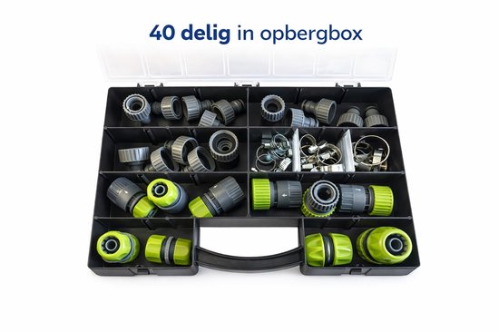 40-delige kraan- en waterslang koppelingen set met slangklemmen en snelkoppelingen in opbergdoos, 1/2″ – 1