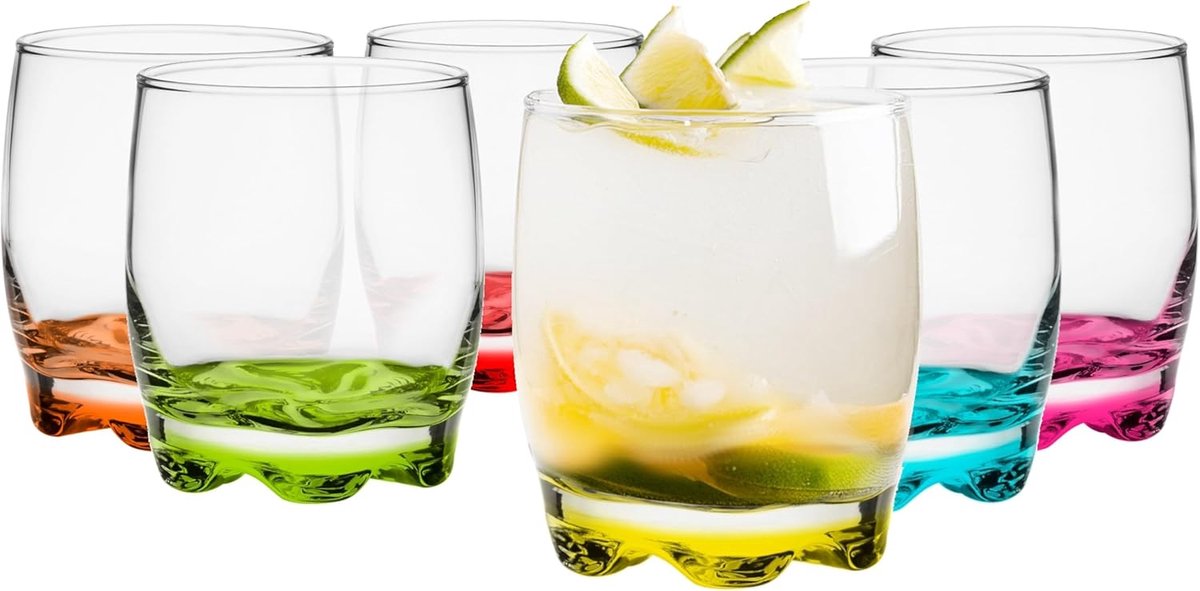 Set van 6 Kleurige Drinkglazen - 250 ml - Ideaal voor Thuis, Restaurants en Feesten