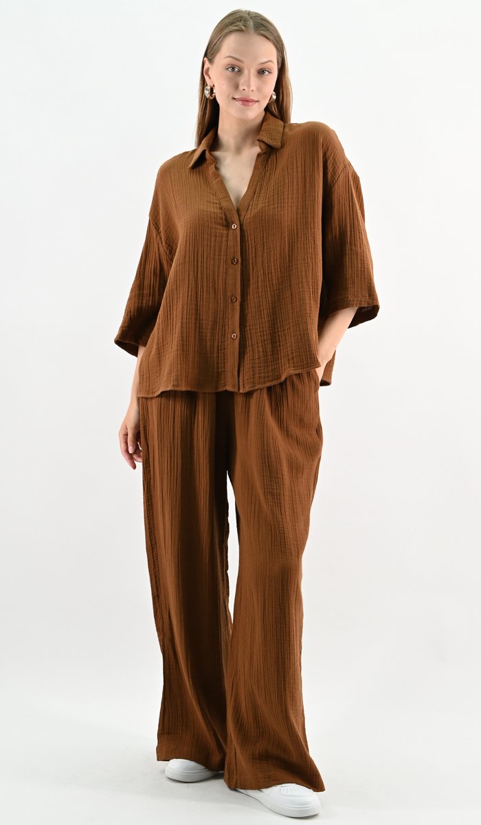 YesMooi - Linnen Blend Oversized Blouse - Bruin