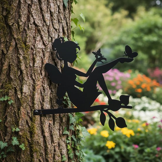 Janse® Elfe de Décoration de jardin - Elfe des arbres noir - Elfe de fer - Elfe papillon - Statues de jardin - Balcon - Jardin - Statues de jardin décoratives - Ornement de jardin Elf