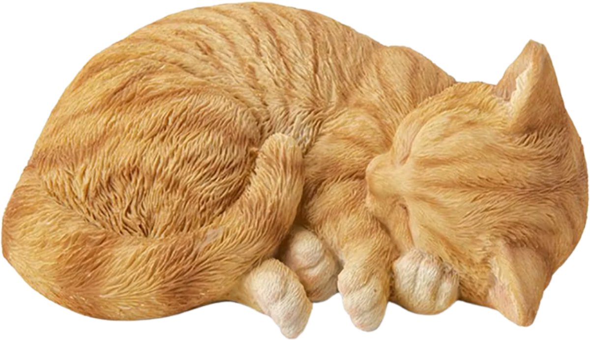 Janse® Tuinbeeld poes oranje - Katten tuinbeeld - Standbeeld polyresin - Grafdecoratie poes - Standbeeld oranje kater - Herdenkingsbeeld - Tuindecoratie - Slapende poes oranje