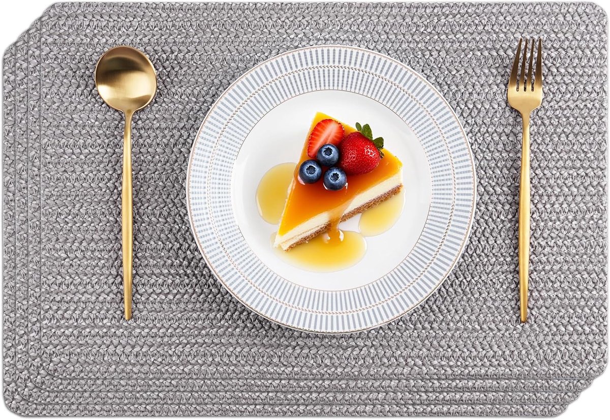 Wasbare placemats van geweven vinyl voor binnen en buiten – Set van 4