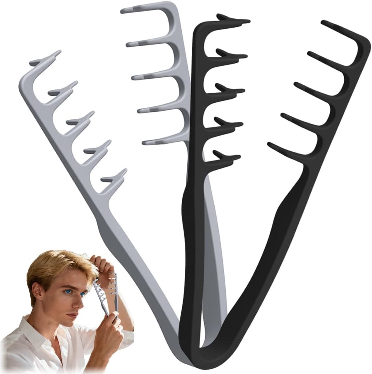 Stylingborstel Set - Volume Borstel Kamm - Haar Stylen - Brede Tanden Ontwarren - 13.9 x 12.7 cm - Grijs Zwart