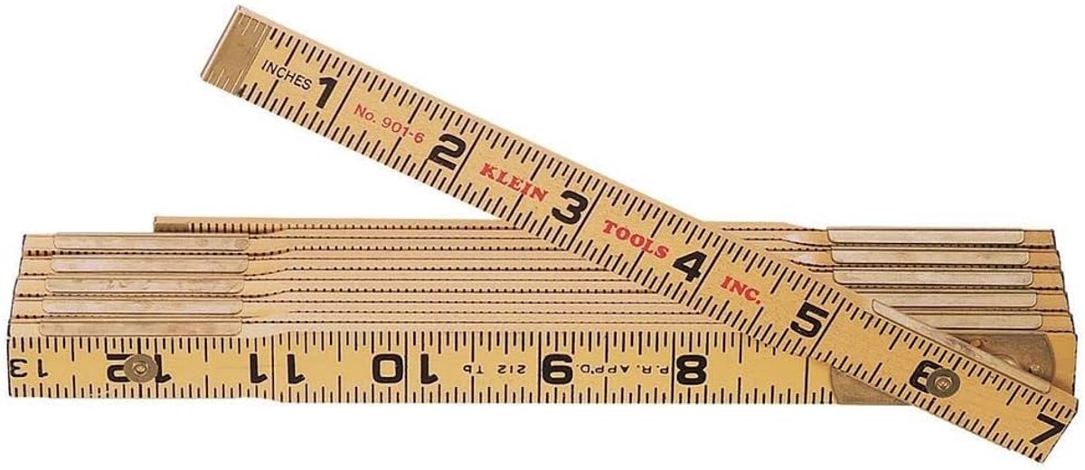 Houten Meetlat - Vouwliniaal Klusser - Precisie Meten - Geklonken Sluitingen - 183 cm Lengte - Geel