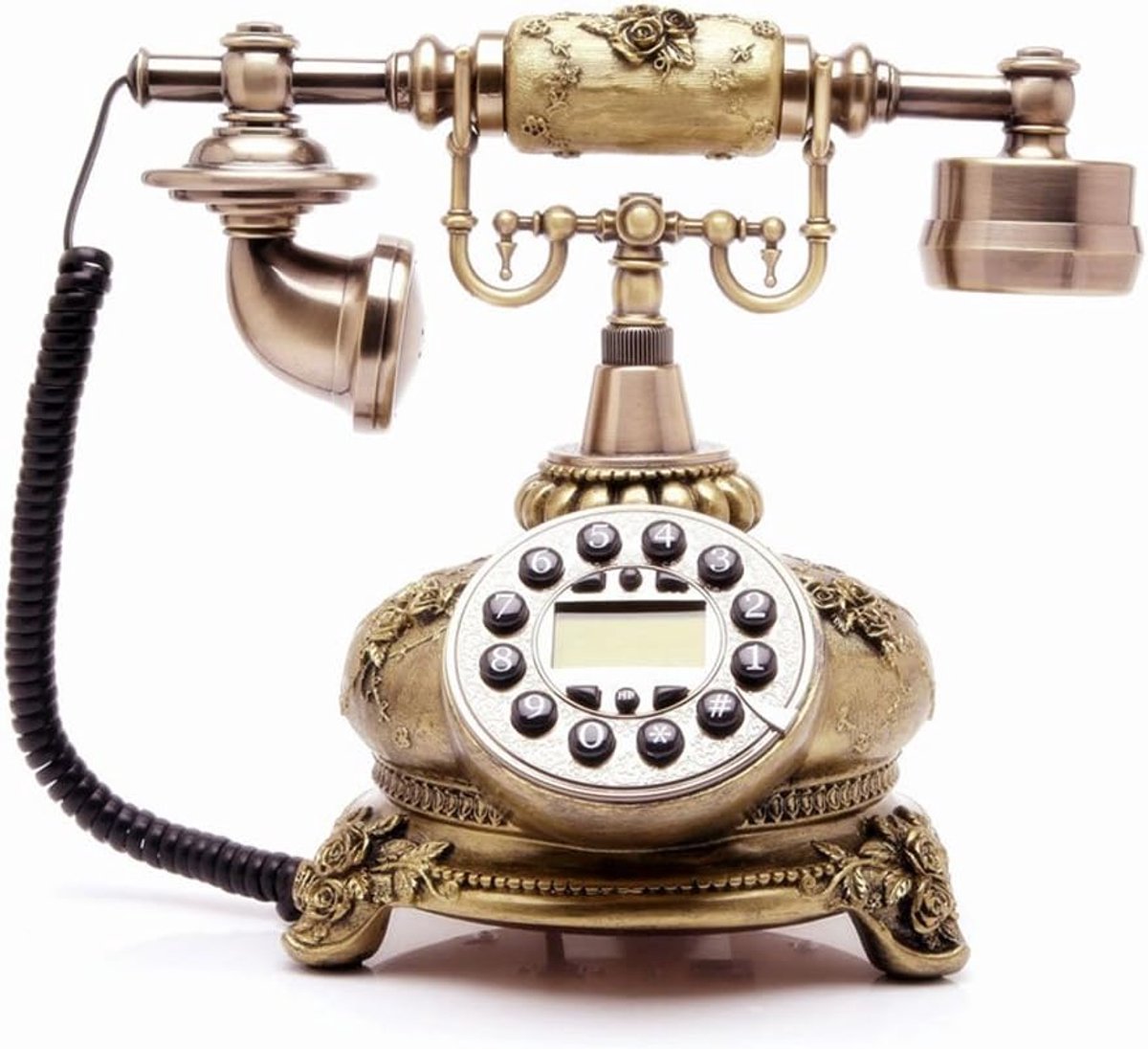 Bedrade Antieke Telefoon - Retro Vaste Lijn - Decoratief Gebruik - Fijne Kwaliteit Hars - 25cm Hoog - Brons