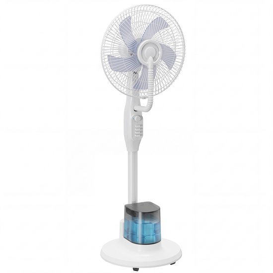 Vernevelingsventilator staand 3,5L waterreservoir 14u gebruik 3 snelheden 70° oscillatie wit metaal ABS