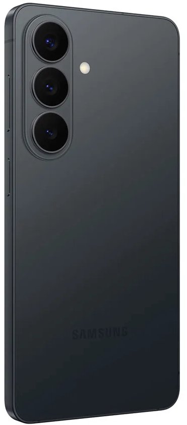 Zwarte Samsung telefoon, achterkant met drie camera's en Samsung logo.