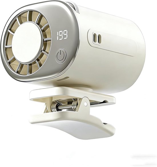 Draadloze tafelventilator met klem, 199 windstanden, 360° draaibaar, 2000 mAh batterij, draagbaar, wit