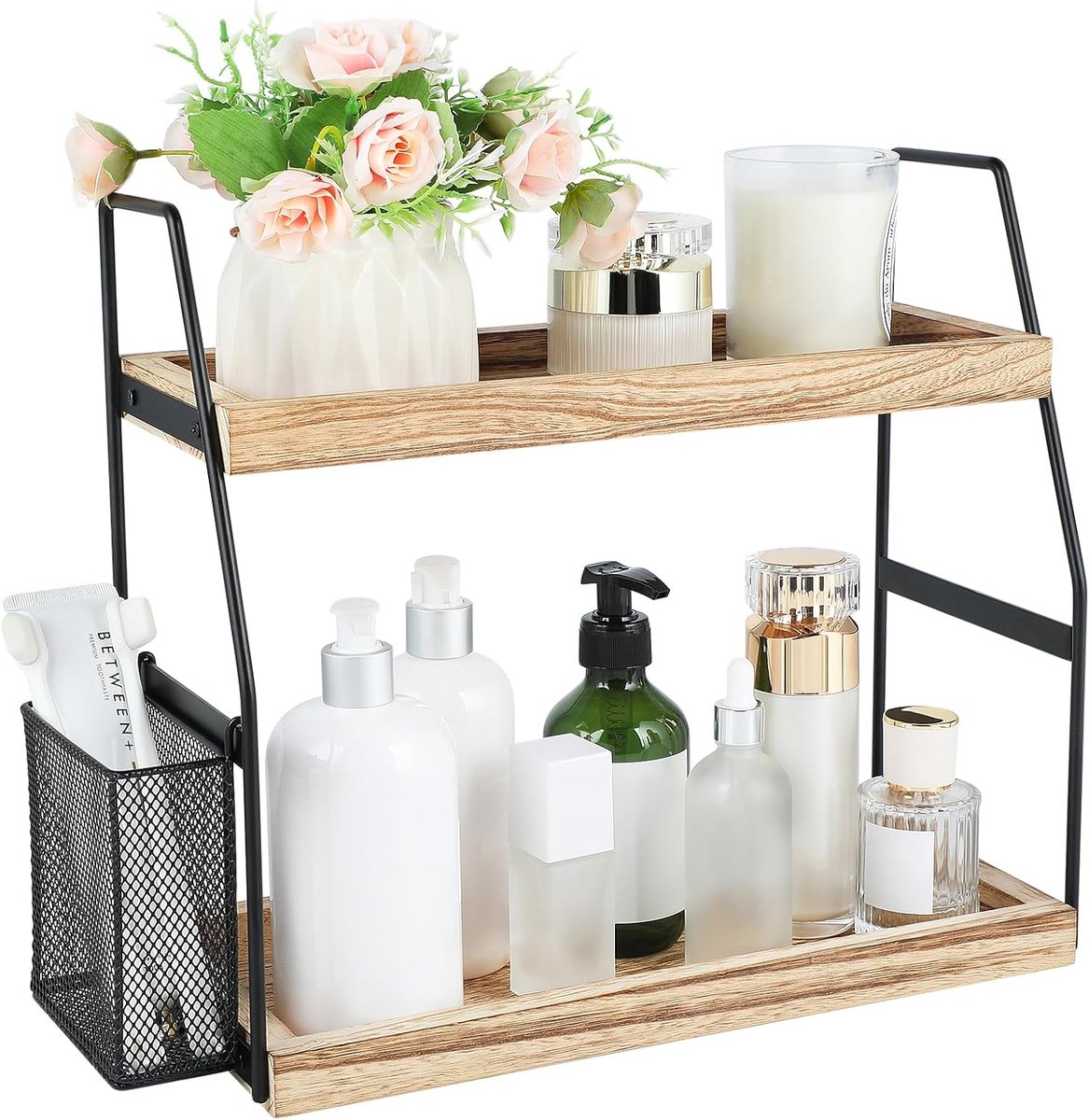 Badkamer Organizer - Opbergplank - Aanrecht Opruimen - Dubbele Laag - 35cm Breed - Bruin