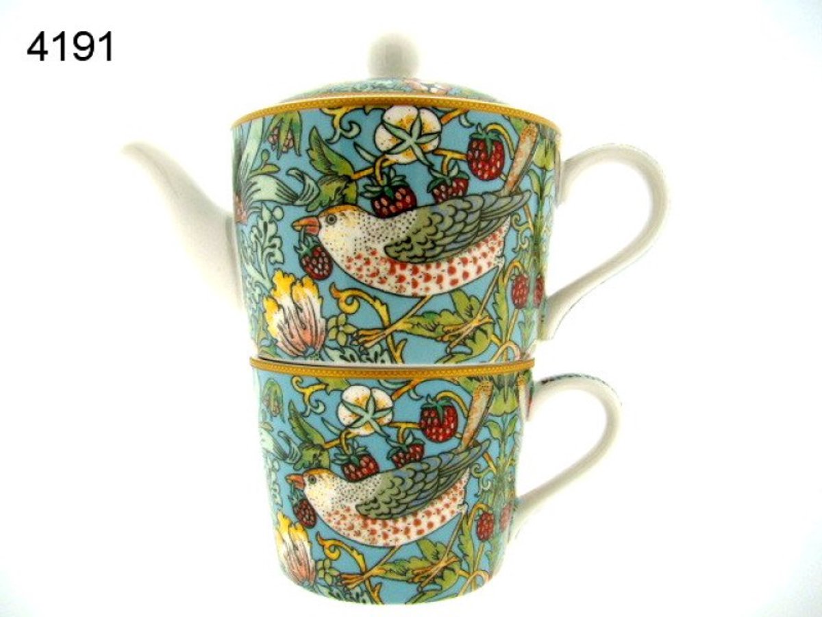 Lesser & Pavey Strawberry Thief tea for one set William Morris porselein