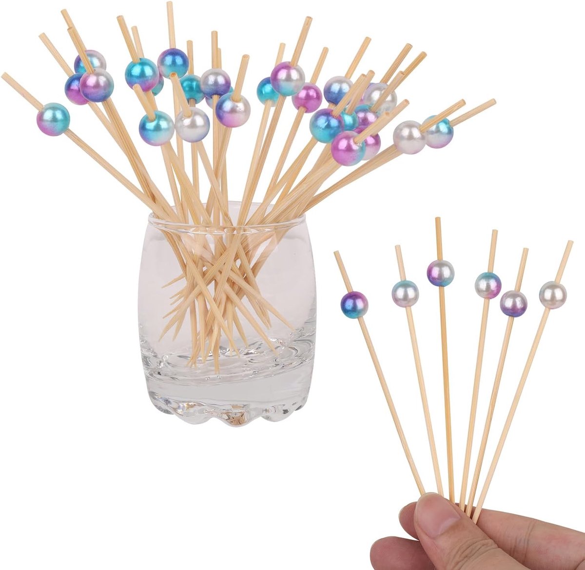 Cocktail Prikkers - Hapjes Stokjes - Feestelijke Garnituren - Regenboog Parels - 10cm Lengte