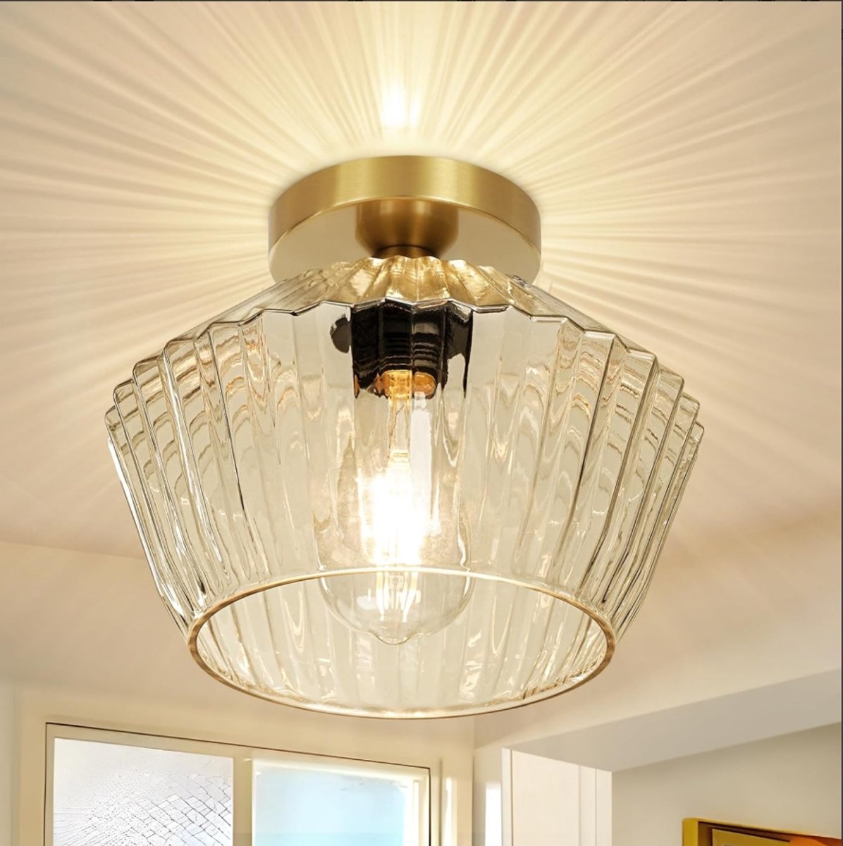 Kristallen plafondlamp voor woonkamer en gang - moderne plafondlamp E27 met glazen kap - geschikt voor keuken en slaapkamer - goud
