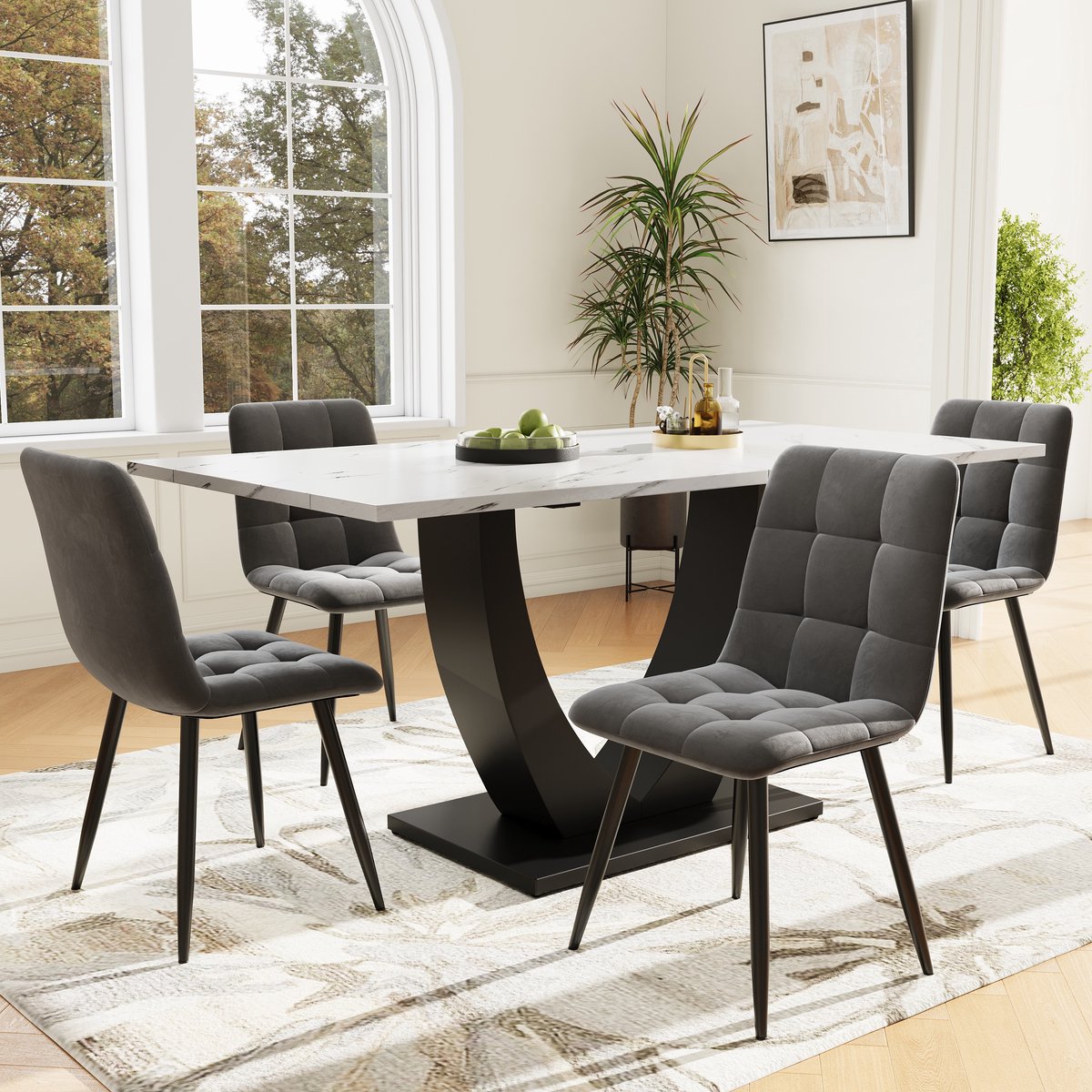 Wishdor - Eettafel - Rechthoekig Met Verstelbare Voeten - Modern - Voor Eetkamer - MDF En Metaal - Wit/Zwart - 140 X 75 X 75,5 Cm