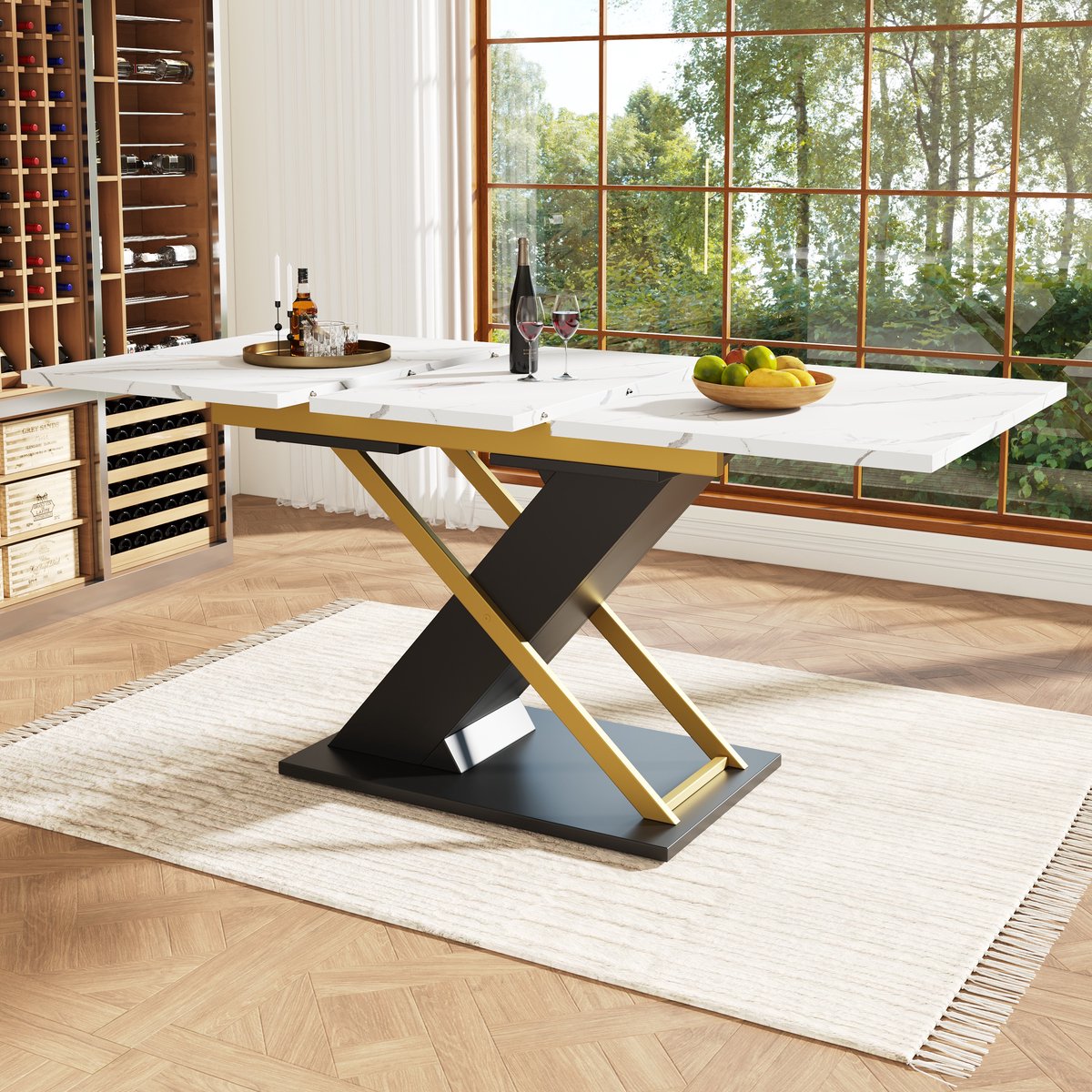 Wishdor - Uitschuifbare Eettafel - Gekruiste Poten - Modern - Voor Keuken En Woonkamer - MDF En Metaal - Zwart - 120-160 X 80 X 75,4 Cm