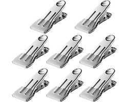 Set van 8 RVS Kledingknijpers – 5,5 cm – Zware Buiten Knijpers met Antislip Rubber – Voor Sokken, Handdoeken, Snackzakken en Foto’s – Zilver & Grijs