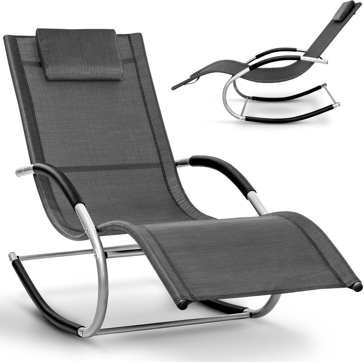 tillvex® Relaxligstoel Tuinligstoel | Ligstoel Weerbestendig | Schommelligstoel 150 kg Belasting | Zonnebed Ademend met Hoofdkussen & Armleuningen