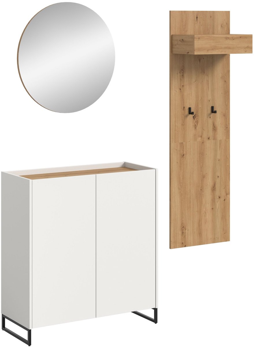 Furnilux Garderobecombinatie met Spiegel - 3-delige Opbergoplossing voor een Stijlvolle Hal - 197x175x32cm Bruin