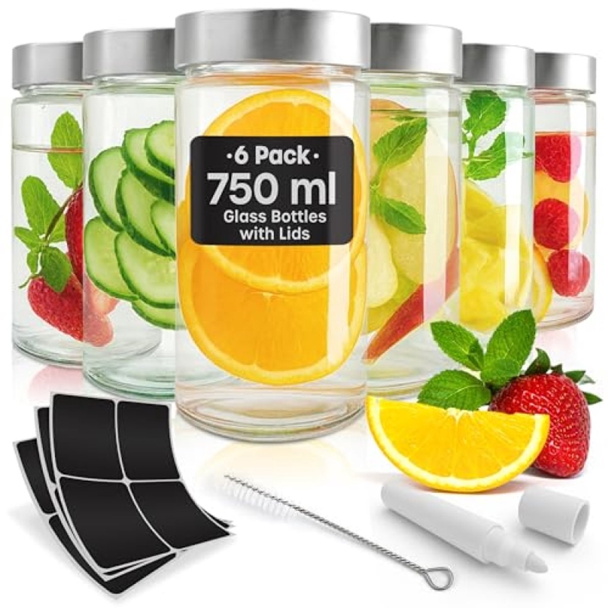 PromoHome Glazen Bewaarpotten 750ml - 6 stuks, Luchtdichte Afsluiting, Vaatwasserbestendig