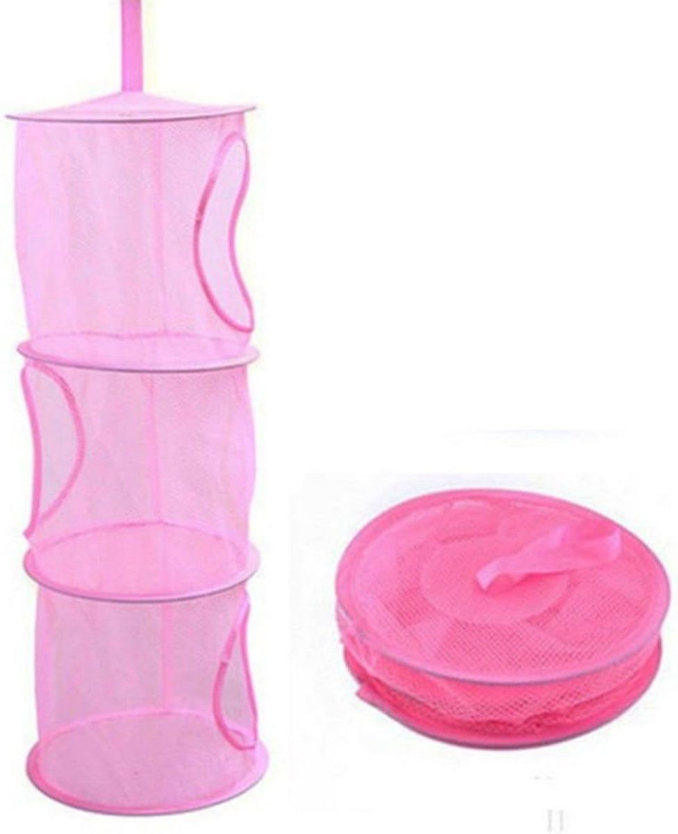 Opvouwbare Opberger - Hangende Mand - Kinderkamer Organiseren - Drie Vakken - Roze