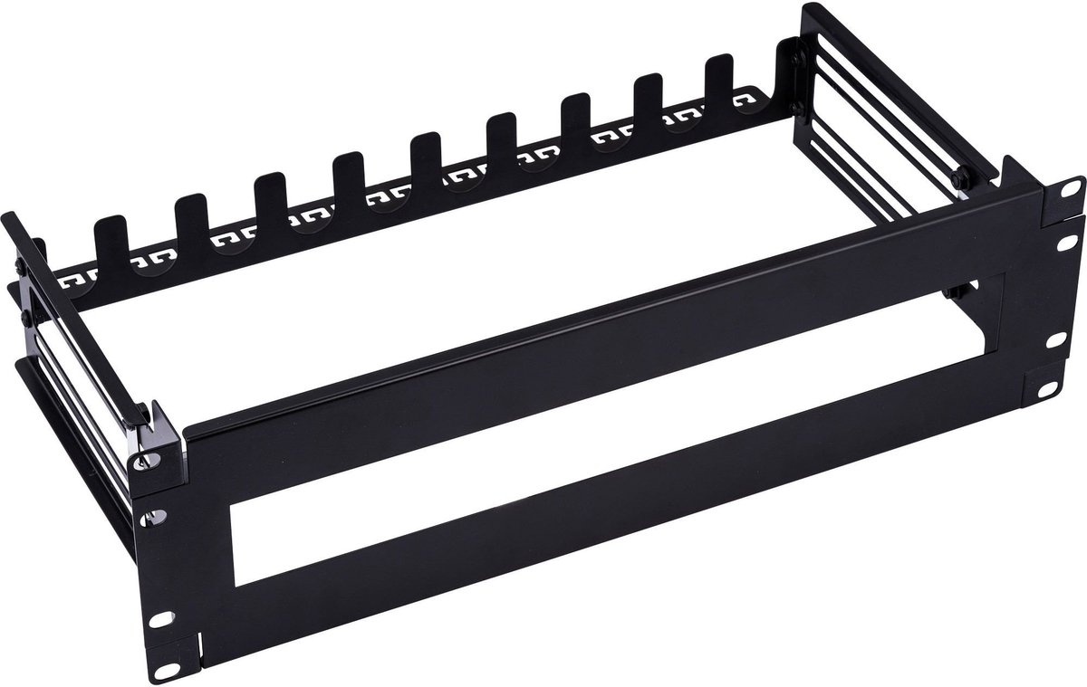 19 inch DIN-rail paneel met kabelgeleiding | 3U | zwart/grijs