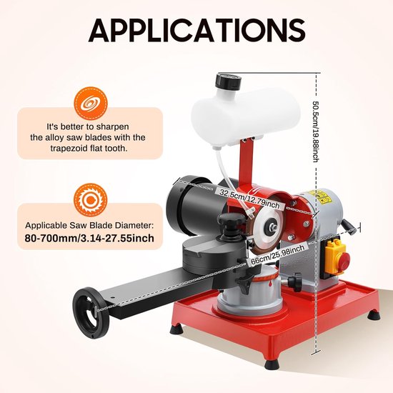 Zaagbladslijper Elektrisch - Cirkelzaag Slijper - Scherpe Zaagbladen - Waterinjectie Systeem - 80-700 mm Bladen - Rood van Merkloos	 — afbeelding 5