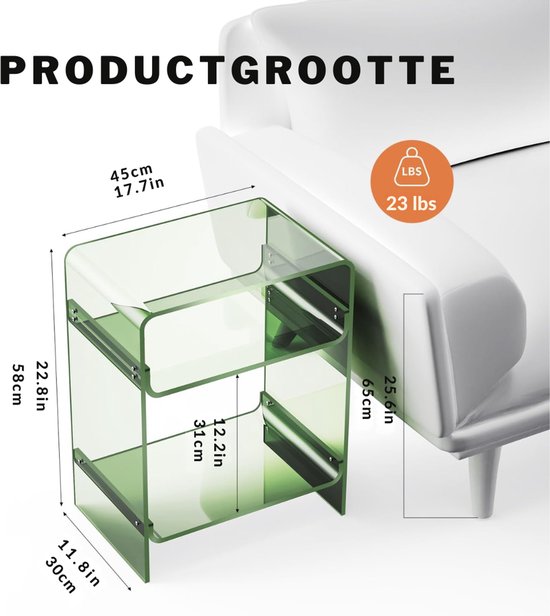 SNJY® Platenspeler Meubel - Platenspeler Kast - LP Houder - Platenhouder - Acryl - 30D x 45B x 58H cm - Groen — afbeelding 5
