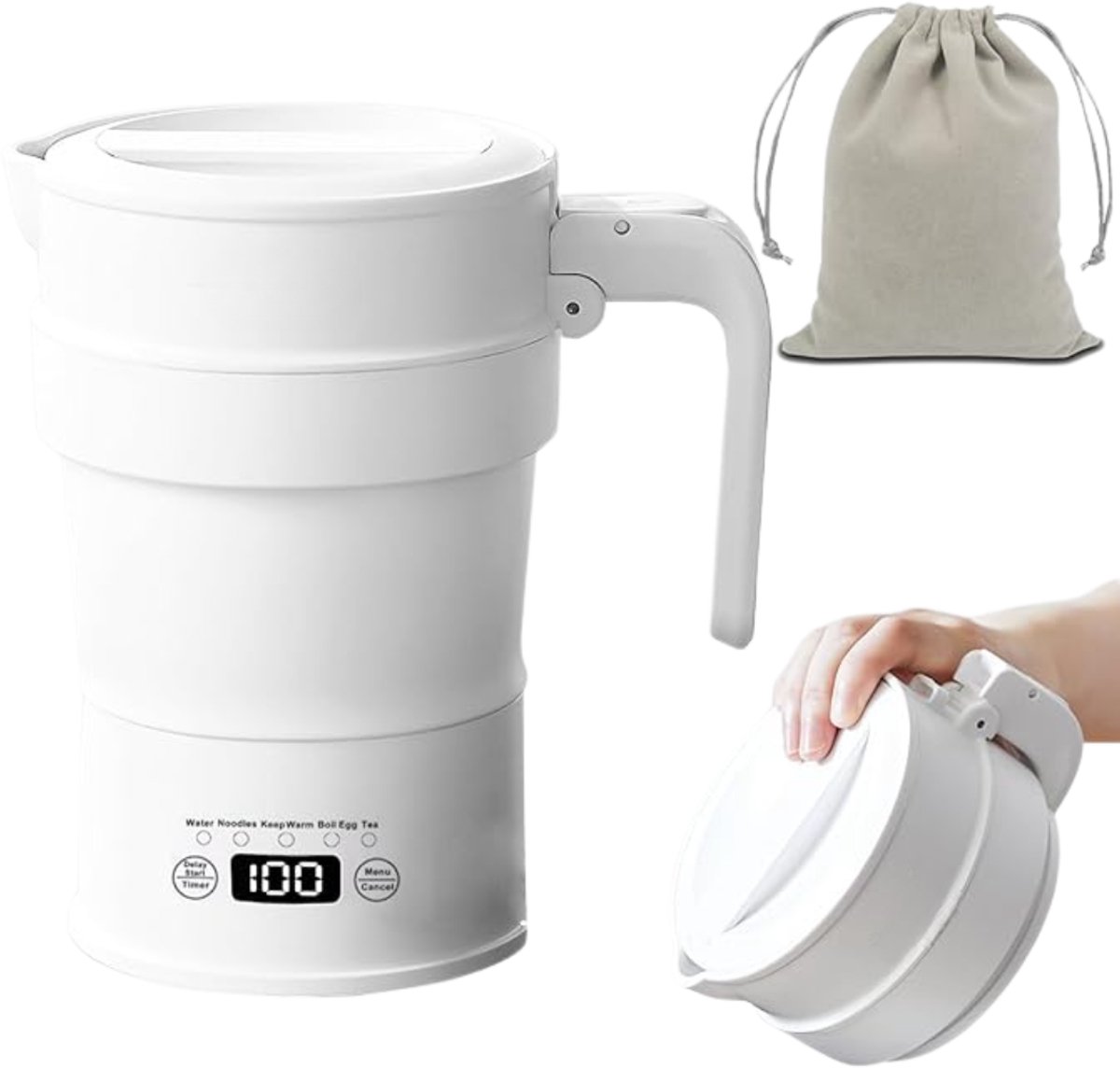 RONN® Waterkoker camping - Waterkoker klein - Waterkoker reis - WIt - 16cm x 12cm x 8cm; 840g