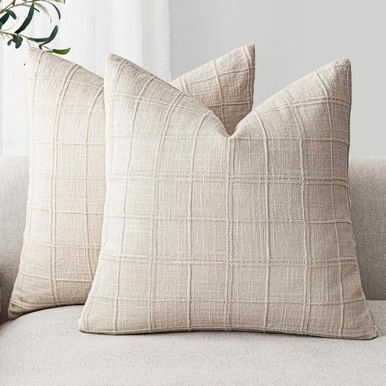 Eenvoudige kussensloop, kussensloop voor de bank in de woonkamer, hoofdkussensloop, set van 2, vintage kussensloop, huisdecoratie, bankstoel/bank/slapkamer/woonkamer, 45x45 cm, natuurlijke beige kleur