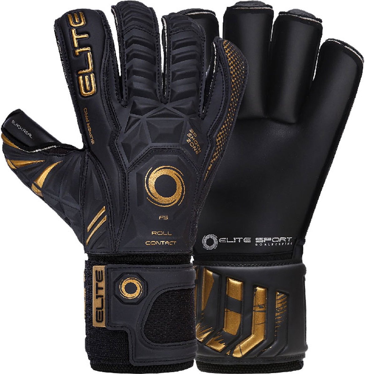Elite Sport Black Real Keepershandschoenen - Zwart / Goud | Maat: 9