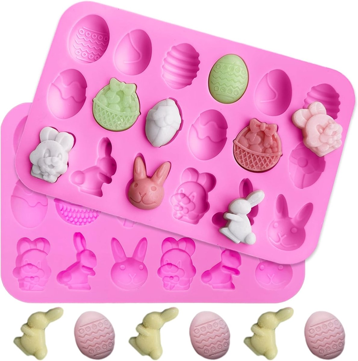 Siliconen bakvormen voor Pasen - 2 stuks - Paasei en Paashaas - Cakevorm voor koekjes, chocolade, cake en zeep - Handgemaakt - Feestelijke bakaccessoires