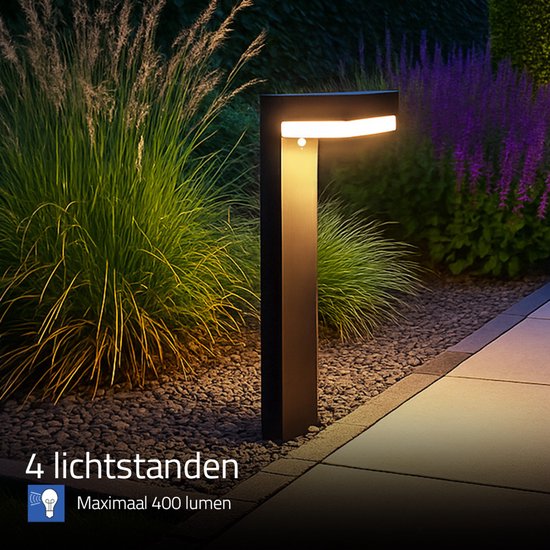 Solar staande lamp 'Oslo' - Sta lamp voor buiten - Zwart - Met bewegingssensor - Solar tuinverlichting - Tuinverlichting op zonne-energie