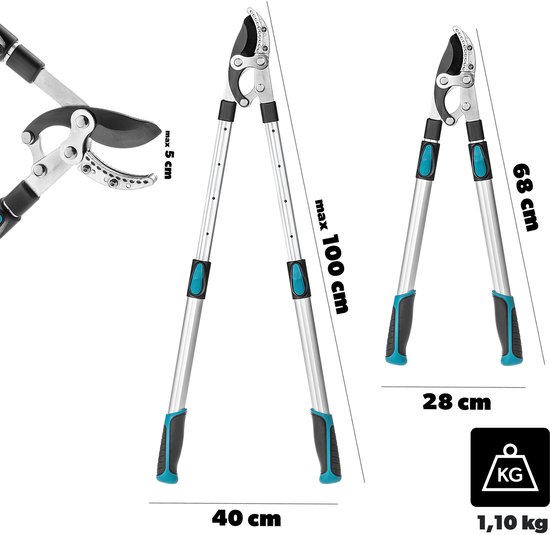 KADAX aambeeld snoeischaar 68–100 cm, telescopische boomschaar voor dikke takken tot 50 mm, tuinschaar met antislip handgrepen en scherp stalen blad voor nauwkeurig snoeien. van KADAX — afbeelding 4