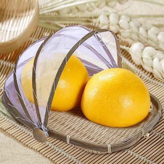 Bamboe Fruitmand - Broodmand Vliegenkap - Voedsel Beschermen - Met Deksel - 30 cm Diameter — afbeelding 2